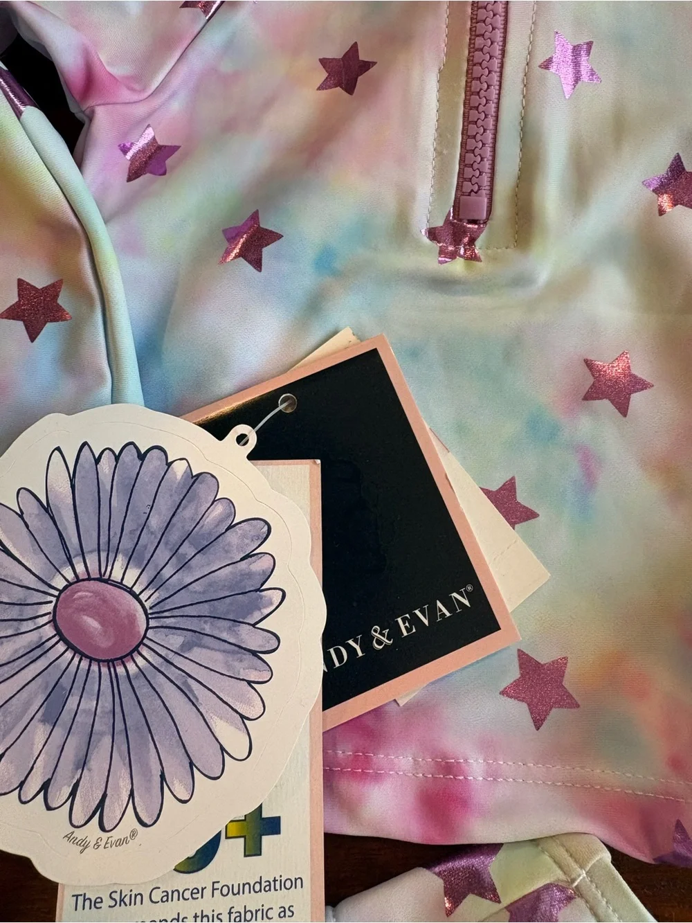 Kids' Long Sleeve Star Print Rash Guard Bikini Set - Pastel Tie-Dye